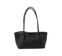 Woven Leather Tote Bag with Zipper Pouch, Top Handle Handbag | Chic woven faux leather tote with lace trim. Features a detachable zipper pouch, braided straps, Lightweight, spacious