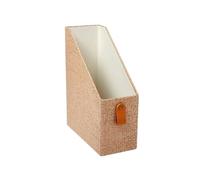 Woven Magazine File Holder Desk Organizer Paper Cardboard Faux Leather Accent Open Front Storage Office Supplies