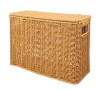 Woven Magazine Storage Basket with Lid and Handle Wicker Magazine Rack for Vinyl Record Album Books Towels Blankets Magazine File Holder and Display Stand