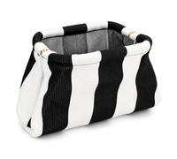 Woven Mahjong Tile Bag for American Mah Jongg, Striped Crochet Storage Clutch with Snap Closure, Portable Case for Tiles, Game Night Gift (Black White, Stripe)