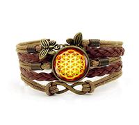 Woven Men,Brown Rope Flame Symmetry Beautiful Art,Time Gemstone Multi-Layer Hand-Woven Glass Combination Jewelry Ladies Fashion European And American Jewelry