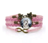 Woven Men,Pink Rope Cute Snow Husky Animal,Time Gemstone Multi-Layer Hand-Woven Glass Combination Jewelry Ladies Fashion European And American Jewelry