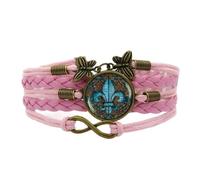 Woven Men,Pink Rope Vintage Sea God Trident Art,Time Gemstone Multi-Layer Hand-Woven Glass Combination Jewelry Ladies Fashion European And American Jewelry