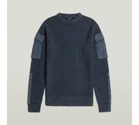 Woven Mix Washed Knit Pullover - Dark blue - Men M
