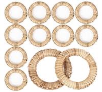 Woven Napkin Rings Set of 12, Handmade Rattan Fall Napkin Rings Holders, Natural Napkin Buckles Holder Bulk for Farmhouse Wedding Thanksgiving Xmas Easter Table Décor - Dim Walnut
