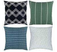 Woven Nook Decorative Throw Pillow Covers ONLY for Couch, Sofa, or Bed Set of 4 18 x 18 inch Modern Quality Design 100% Cotton Green Black White Blue Kennedy Set