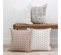 Woven Nook - Modern & Luxurious 18" x 18" Decorative Boho Throw Pillow Covers - Durable Quality & Machine Washable - 100% Cotton Canvas - Margot Design - 4 Pack (18"x18")