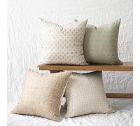 Woven Nook - Modern & Luxurious 22" x 22" Decorative Boho Throw Pillow Covers - Durable Quality & Machine Washable - 100% Cotton Canvas - Wells Set - 4 Pack (22x22)