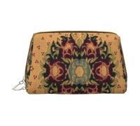 Woven Pattern Printed Leather Makeup Bag for Women Girls - Small Portable Travel Cosmetic Organiser Toiletry Bag