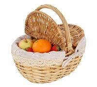 Woven Picnic Basket | Rustic Container with Lid | Synthetic Food Container - for Bread, Drinks, Snacks, Fruits, Vegetables, Dining Room, Kitchen, Bedroom, Hiking