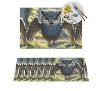 Woven Placemats Anime Owl Durable Table Mats Indoor Place mats Washable Non-Slip Heatproof Woven Placemats for Dining PVC Place Mat for Dinners Wedding Parties