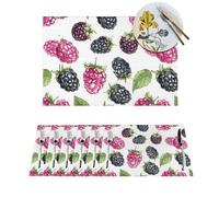 Woven Placemats BlackBerry Fruit Pattern Durable Table Mats Indoor Place mats Washable Non-Slip Heatproof Woven Placemats for Dining PVC Place Mat for Dinners Wedding Parties