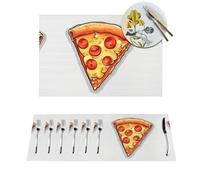Woven Placemats Cartoon Pizza Durable Table Mats Indoor Place mats Washable Non-Slip Heatproof Woven Placemats for Dining PVC Place Mat for Dinners Wedding Parties