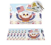 Woven Placemats Cute Cartoon American Bald Eagle Durable Table Mats Indoor Place mats Washable Non-Slip Heatproof Woven Placemats for Dining PVC Place Mat for Dinners Wedding Parties