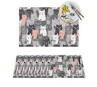 Woven Placemats Cute Funny Grey Cats Pattern Durable Table Mats Indoor Place mats Washable Non-Slip Heatproof Woven Placemats for Dining PVC Place Mat for Dinners Wedding Parties