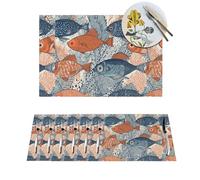 Woven Placemats Fish Doodle Pattern Durable Table Mats Indoor Place mats Washable Non-Slip Heatproof Woven Placemats for Dining PVC Place Mat for Dinners Wedding Parties