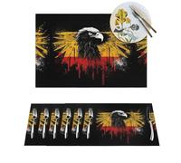 Woven Placemats Germany Flag Eagle Durable Table Mats Indoor Place mats Washable Non-Slip Heatproof Woven Placemats for Dining PVC Place Mat for Dinners Wedding Parties