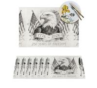 Woven Placemats Hand-Drawn Bald Eagle with USA 250th Durable Table Mats Indoor Place mats Washable Non-Slip Heatproof Woven Placemats for Dining PVC Place Mat for Dinners Wedding Parties