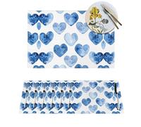 Woven Placemats Hand Drawn Blue Heart Durable Table Mats Indoor Place mats Washable Non-Slip Heatproof Woven Placemats for Dining PVC Place Mat for Dinners Wedding Parties