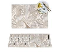 Woven Placemats Linear Texture Beige Durable Table Mats Indoor Place mats Washable Non-Slip Heatproof Woven Placemats for Dining PVC Place Mat for Dinners Wedding Parties