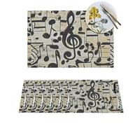 Woven Placemats Music Notes Durable Table Mats Indoor Place mats Washable Non-Slip Heatproof Woven Placemats for Dining PVC Place Mat for Dinners Wedding Parties