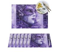 Woven Placemats Purple Gradient Texture Durable Table Mats Indoor Place mats Washable Non-Slip Heatproof Woven Placemats for Dining PVC Place Mat for Dinners Wedding Parties