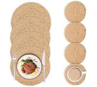 Woven Placemats, Rattan Placemats Set of 4(Include 4 matching coasters), 33cm Handmade Weave Placemats, Natural Table Place Mats, round placemats for Dining Table, Kitchen, Home, Party and Restaurant