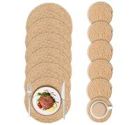Woven Placemats, Rattan Placemats Set of 6(Include 6 matching coasters), 33cm Handmade Weave Placemats, Natural Table Place Mats, round placemats for Dining Table, Kitchen, Home, Party and Restaurant