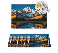 Woven Placemats Rocky Mountain Range Durable Table Mats Indoor Place mats Washable Non-Slip Heatproof Woven Placemats for Dining PVC Place Mat for Dinners Wedding Parties