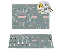 Woven Placemats Romantic Paris Eiffel Tower Bycicle Durable Table Mats Indoor Place mats Washable Non-Slip Heatproof Woven Placemats for Dining PVC Place Mat for Dinners Wedding Parties