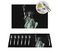 Woven Placemats Statue of Liberty Pattern Durable Table Mats Indoor Place mats Washable Non-Slip Heatproof Woven Placemats for Dining PVC Place Mat for Dinners Wedding Parties