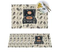 Woven Placemats Vintage Record Player Music Durable Table Mats Indoor Place mats Washable Non-Slip Heatproof Woven Placemats for Dining PVC Place Mat for Dinners Wedding Parties