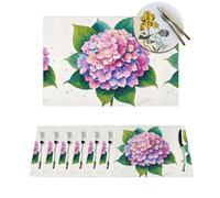 Woven Placemats Watercolor Hydrangea Durable Table Mats Indoor Place mats Washable Non-Slip Heatproof Woven Placemats for Dining PVC Place Mat for Dinners Wedding Parties