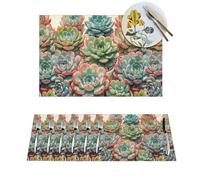 Woven Placemats Watercolor Succulent Flower Durable Table Mats Indoor Place mats Washable Non-Slip Heatproof Woven Placemats for Dining PVC Place Mat for Dinners Wedding Parties