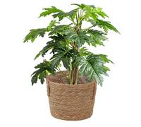 Woven Plant Basket- Hand-held Woven Baskets, Straw Flowerpot With Handle | Pot Decorations Artificial Plant Baskets Indoor | For Balcony Home Garden Yard Pathway Patio Lawn Outdoor