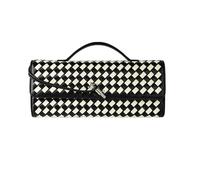 Woven Purse for Women Evening Clutch Woven Leather Handbags Crossbody Bag Formal Evening Bag, Black White Woven Leather