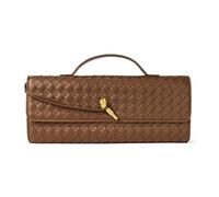 Woven Purse for Women Evening Clutch Woven Leather Handbags Crossbody Bag Formal Evening Bag, Brown Woven Leather, 1.7" x 12.2" x 5.1"