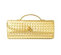 Woven Purse for Women Evening Clutch Woven Leather Handbags Crossbody Bag Formal Evening bag, Golden Woven Leather