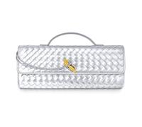 Woven Purse for Women Evening Clutch Woven Leather Handbags Crossbody Bag Formal Evening bag, Silver Woven Leather