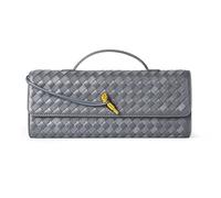 Woven Purse For Women Evening Clutch Woven Leather Handbags Crossbody Bag Suede Purse Formal Evening bag, Slate Gray Woven Leather & Suede