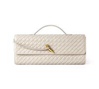 Woven Purse For Women Evening Clutch Woven Leather Handbags Crossbody Bag Suede Purse Formal Evening bag, Seashell White Woven Leather & Suede