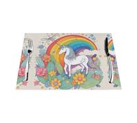 Woven PVC cartoon unicorns Placemat 4 PCS Insulated Table Mat, Non-Slip, Easy Clean for Dining Table
