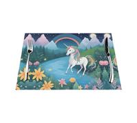 Woven PVC running unicorns Placemat 1 PC Insulated Table Mat, Non-Slip, Easy Clean for Dining Table