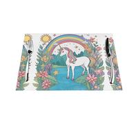 Woven PVC Unicorns by the river Placemat 1 PC Insulated Table Mat, Non-Slip, Easy Clean for Dining Table
