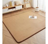 Woven Rattan Floor Mat, Tea Brown Geometric Japanese Floor Mattress with Soft Sponge Cushion & Non-Slip Dots, Breathable Summer Carpet for Home(Light brown,180 * 200cm)