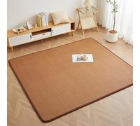 Woven Rattan Floor Mat, Tea Brown Geometric Japanese Floor Mattress with Soft Sponge Cushion & Non-Slip Dots, Breathable Summer Carpet for Home(Dark brown,80 * 190cm)