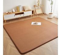 Woven Rattan Floor Mat, Tea Brown Geometric Japanese Floor Mattress with Soft Sponge Cushion & Non-Slip Dots, Breathable Summer Carpet for Home(Hazel,90 * 190cm)