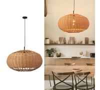 Woven Rattan Pendant Light, Japandi Wabi-Sabi Style Hanging Lamp, Boho Wicker Ceiling Light Fixture with Oval Shade, Handmade Vintage Chandelier for Kitchen Island, Dining Room(23.62" (60cm))