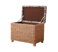 Woven Rattan Storage Ottoman with Cushion Seat Flip-Top Entryway Shoe Stool Natural Bench for Hallway Room Closet Solid Construction (Natural 60x30x40 cm)