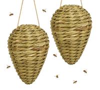 Woven Reed Crochet Wasp Nest Decoy 2 PCS, Waterproof Fake Hornet Nest Decoy Artificial Faux Hanging Hornets Hive Bee Hive Nests Wasps Deterrent Decoration for Outdoors Patio Garden Yard Home
